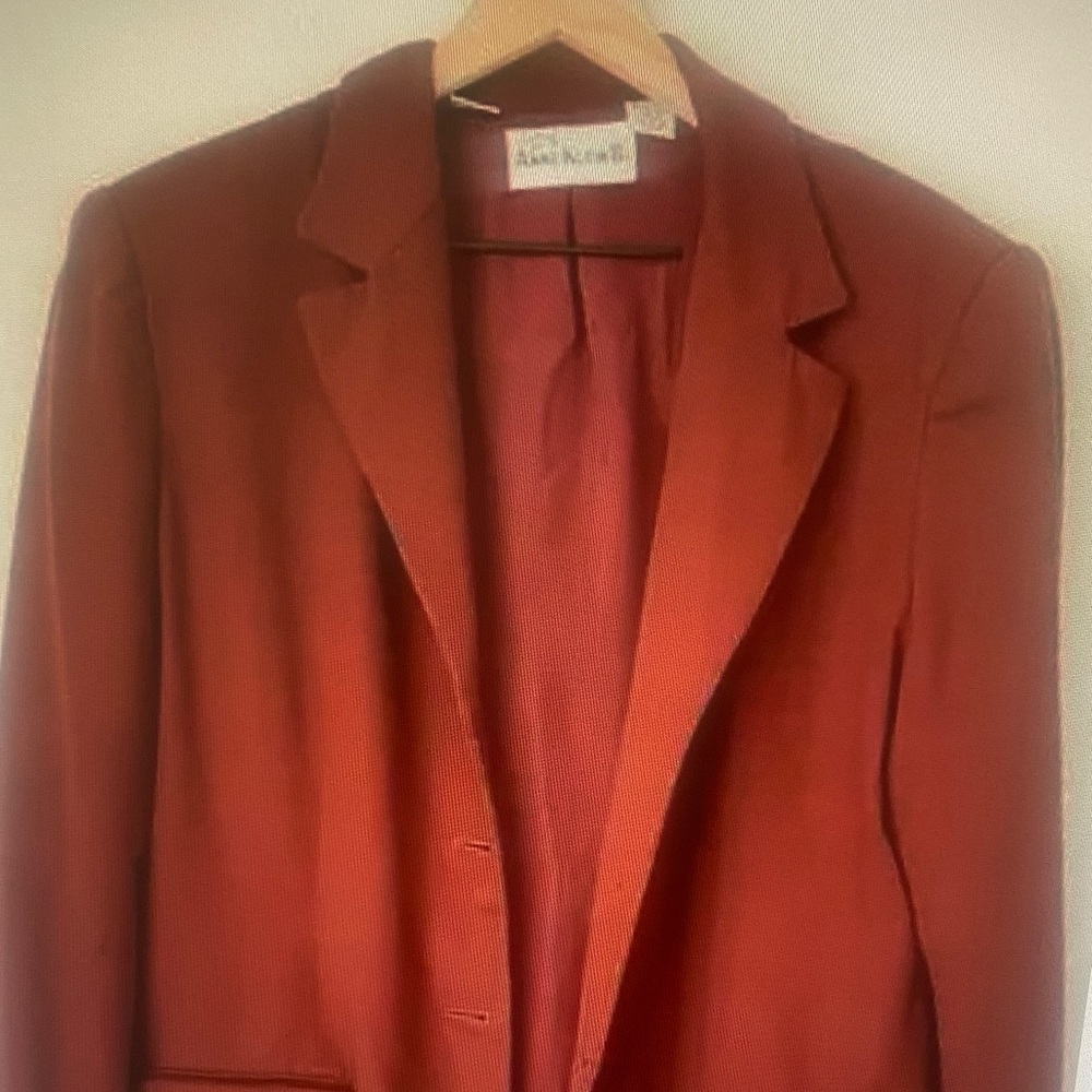 Vintage Anne Klein Women’s 100% Wool Coat Blazer Rust Shoulder Pads Size 14
